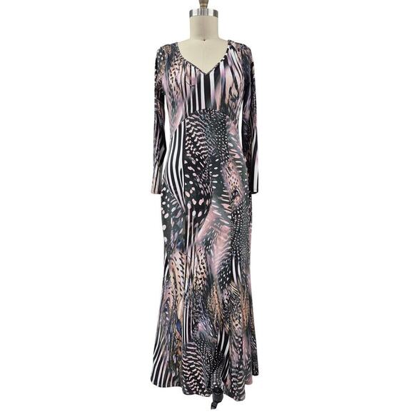 Venus Dresses & Skirts - Venus Women's Size L Multiolored Maxi Bodycon  Dress Peacock Animal Print